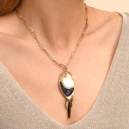 Feather enamelled resin adjustable pendant necklace - brown92666