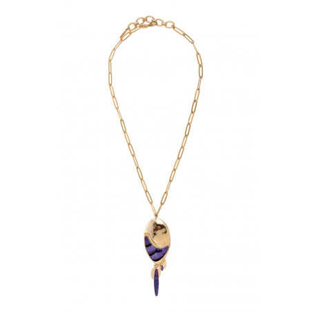 Modern feather enamelled resin adjustable pendant necklace - purple92668