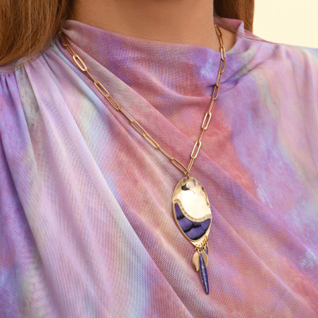 Modern feather enamelled resin adjustable pendant necklace - purple92669