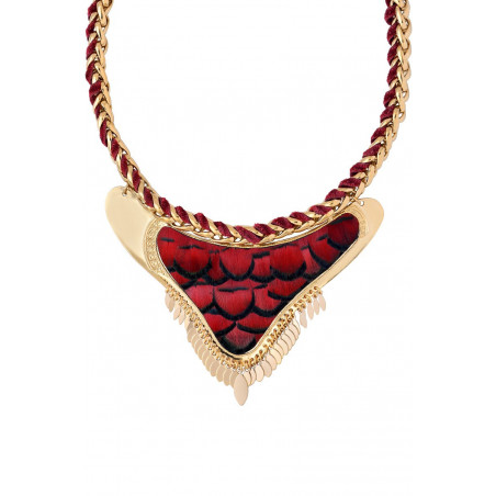 Statement feather and velvet adjustable breastplate necklace - red92670