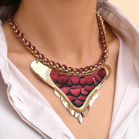 Statement feather and velvet adjustable breastplate necklace - red92672