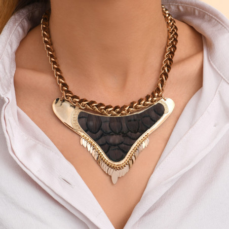 Bold feather and velvet adjustable breastplate necklace - brown92675