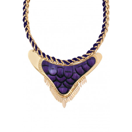 Feather and velvet adjustable breastplate necklace - purple92676