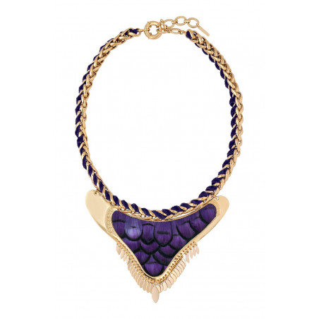 Feather and velvet adjustable breastplate necklace - purple
