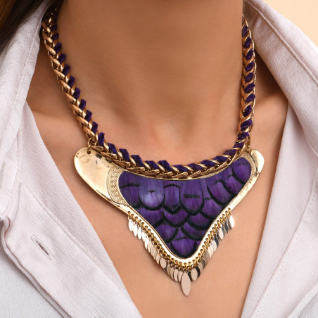 Feather and velvet adjustable breastplate necklace - purple92678