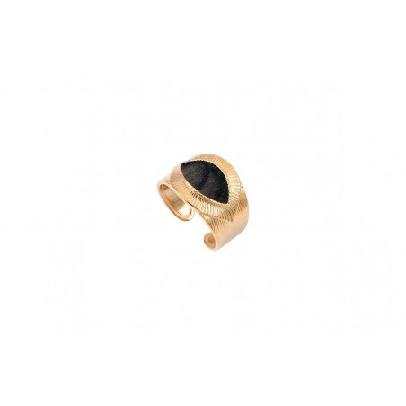 Timeless feather and gold-plated metal adjustable ring - brown