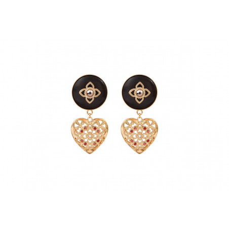 Feminine Prestige crystal heart wood clip-on earrings - red wood92720