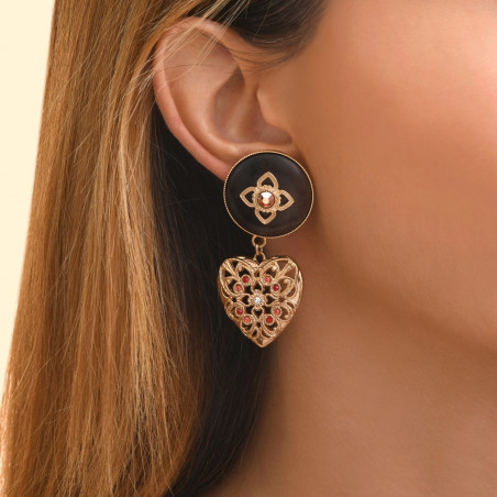 Feminine Prestige crystal heart wood clip-on earrings - red wood92721