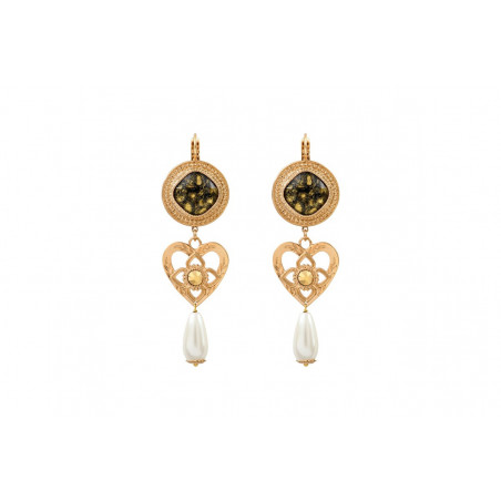 Sophisticated Prestige crystal mother-of-pearl bead sleeper earrings - gold-plated