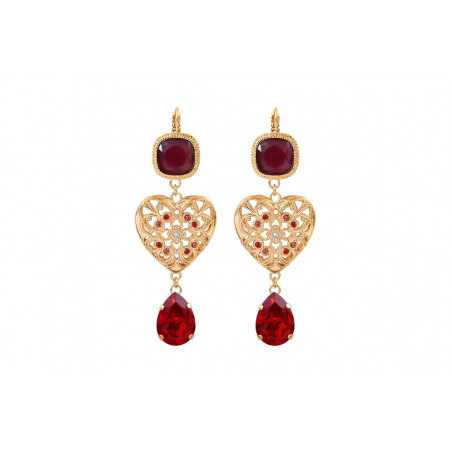 Precious Prestige crystal heart sleeper earrings - red