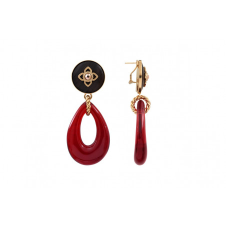 Enamelled resin wood stud earrings - red wood93038