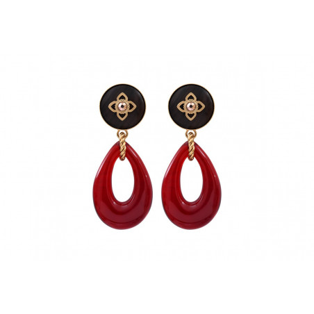 Enamelled resin wood stud earrings - red wood