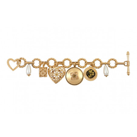 Bracelet maillons ajustable bijoux charm's perles nacrées cristaux Prestige - doré93071