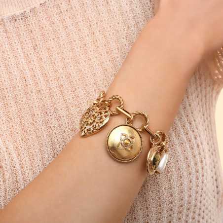 Bracelet maillons ajustable bijoux charm's perles nacrées cristaux Prestige - doré93073