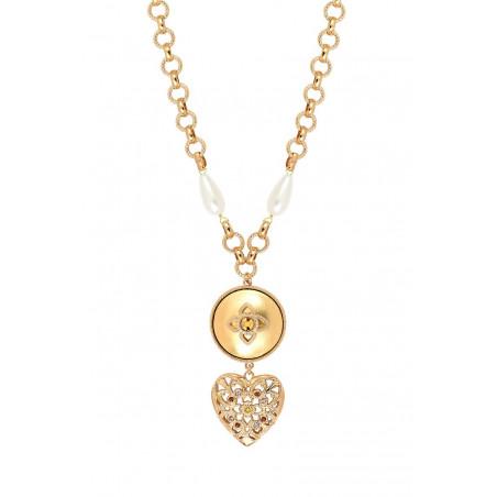 Pearly heart bead crystals Prestige necklace - gold-plated