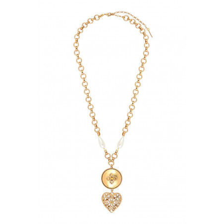 Collier sautoir réglable cœur perles nacrées cristaux Prestige - doré93078
