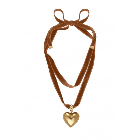 Velvet ribbon heart choker necklace - gold-plated