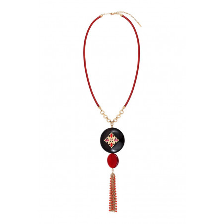 Prestige crystal wood pompom adjustable sautoir necklace - red wood93084