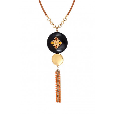 High fashion Prestige crystal wood pompom adjustable sautoir necklace - gold-plated