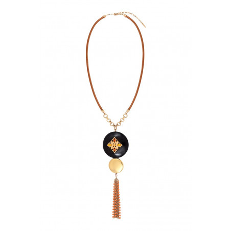 High fashion Prestige crystal wood pompom adjustable sautoir necklace - gold-plated93086