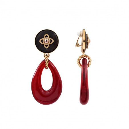 Enamelled resin wood clip-on earrings - red wood93102