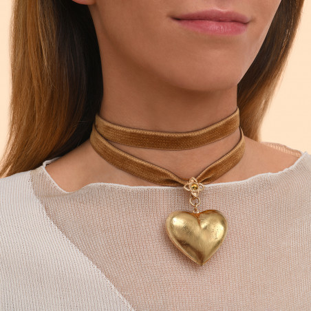 Velvet ribbon heart choker necklace - gold-plated93111
