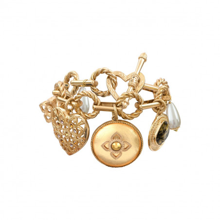 Bracelet maillons ajustable bijoux charm's perles nacrées cristaux Prestige - doré