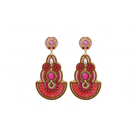 Colourful prestige crystal clip-on earrings - fuchsia