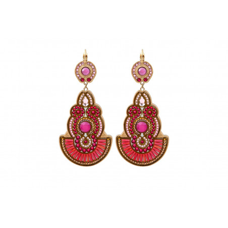 Colourful prestige crystal sleeper earrings - fuchsia