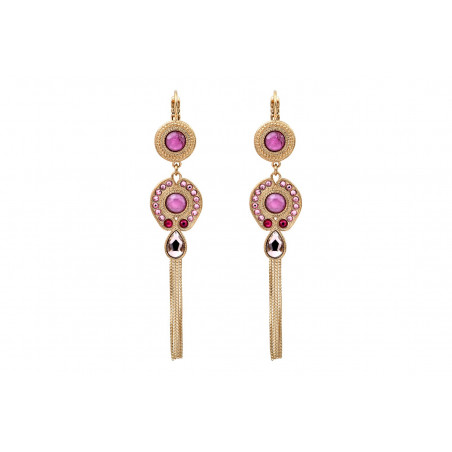 Refined prestige crystal sleeper earrings - fuchsia