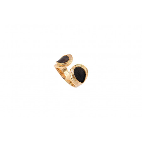 Chic feather and gold-plated metal adjustable toi et moi ring - brown