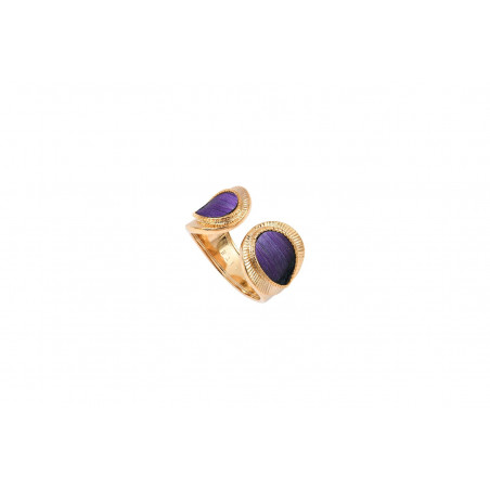 Modern feather and gold-plated metal adjustable toi et moi ring - purple