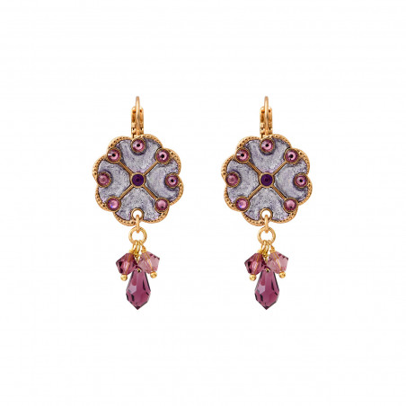On-trend silver leaf and Prestige crystal sleeper earrings - purple