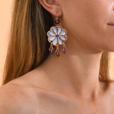 Fashionable silver leaf and Prestige crystal sleeper earrings - purple94030