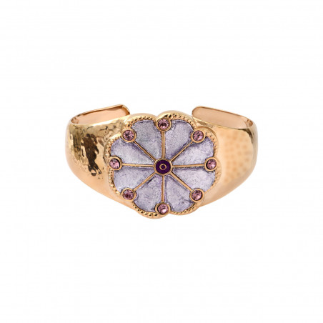 On-trend enamel silver leaf Prestige crystal adjustable cuff bracelet - purple