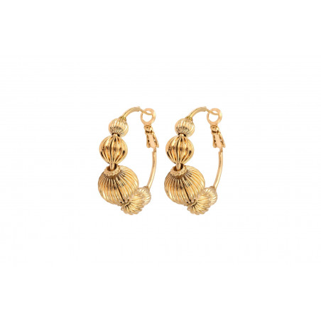 Refined gadrooned bead hoop earrings - gold