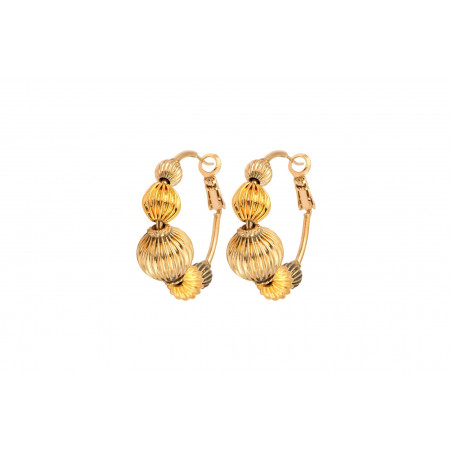 Chic gadrooned bead hoop earrings - multi gold