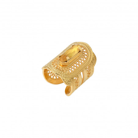 Noor wide crystal filigree ring medium size - yellow