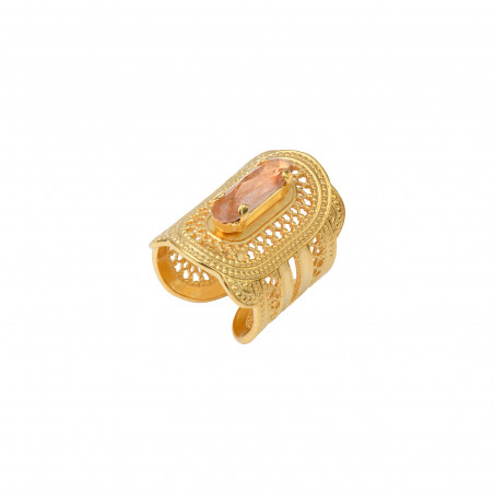 Noor wide crystal filigree ring medium size - pink