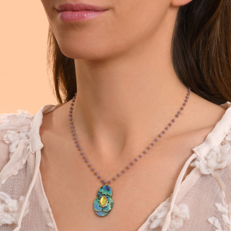 Collier de perles gemmes pendentif nacre paua Mindoro - bleu irisé94377