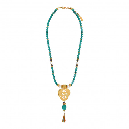 Collier sautoir en perles turquoise pendentif tribal Tiki94461