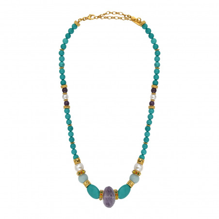 Tiki gemstone and river pearl short necklace94464