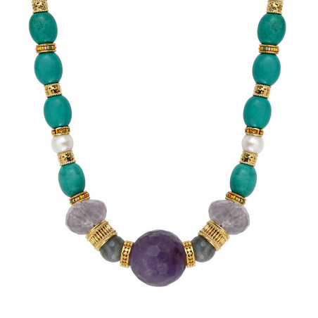 Tiki gemstone and amethyst short necklace