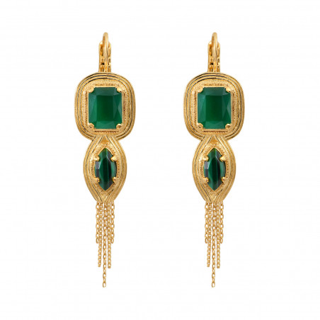Gold-plated cabochon pompom sleeper earrings - green