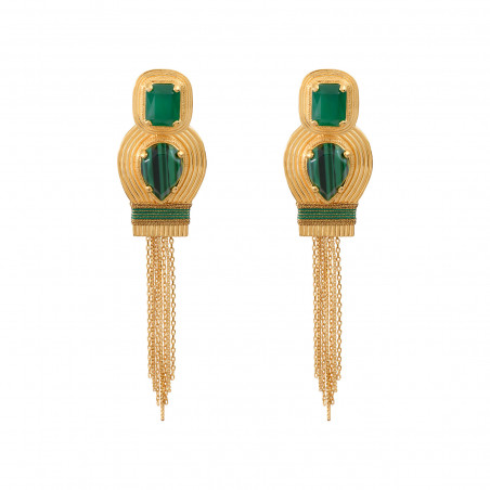 Boucles d'oreilles clips couture cabochons pompon - vert