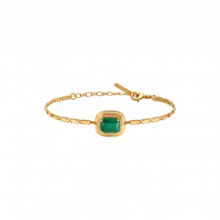 Bracelet fin réglable fantaisie métal doré cabochon - vert