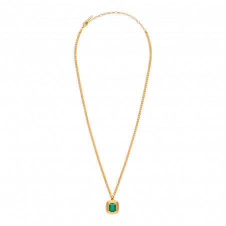 Gold-plated metal cabochon adjustable pendant necklace - green
