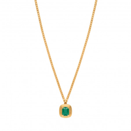 Gold-plated metal cabochon adjustable pendant necklace - green94849