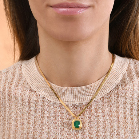 Gold-plated metal cabochon adjustable pendant necklace - green94850
