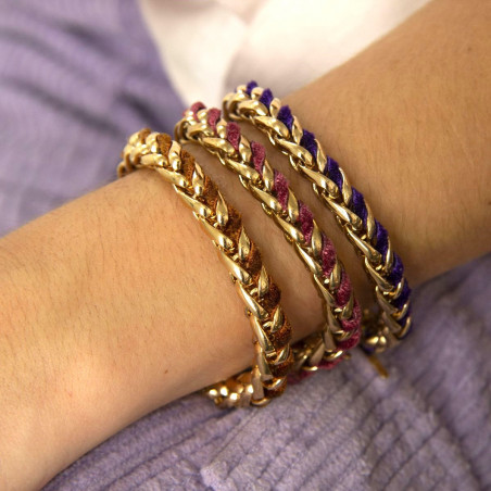 Glamorous velvet and gold-plated metal adjustable chain bracelet - red94889